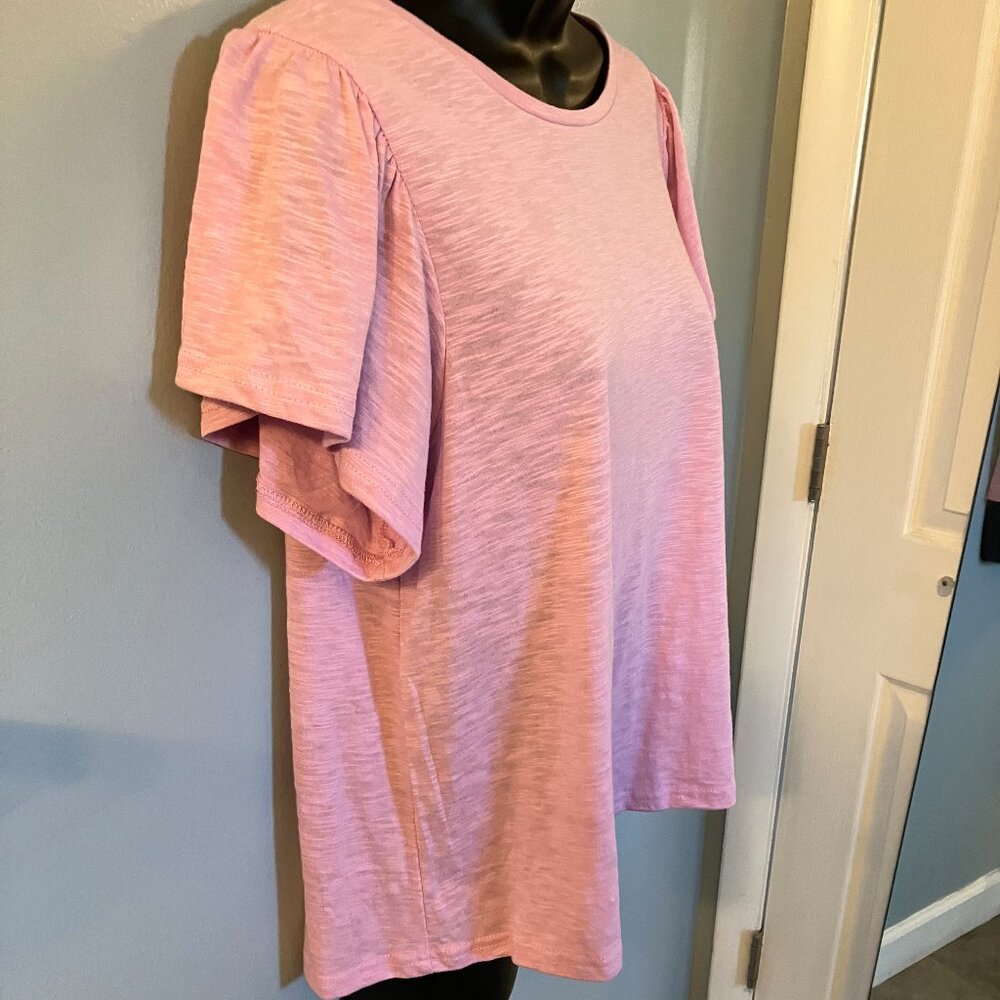 NWOT Penelope Rose Pink Flutter Sleeve Tee Size Large - Picture 6 of 7